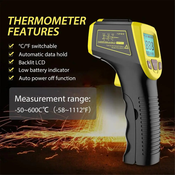 Digital Infrared Temp Gun – Non-Contact Laser Pyrometer (-50°C to 600°C)